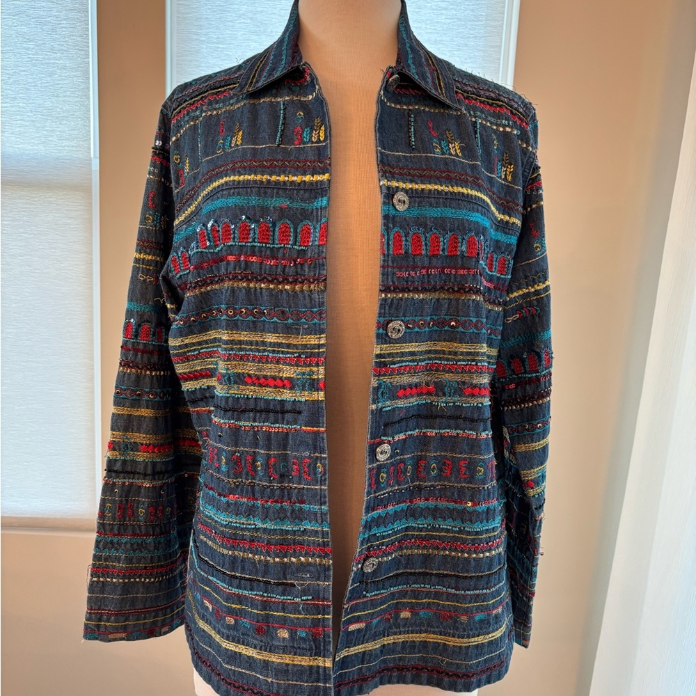 Chico's Multicolor Striped Jean Jacket
